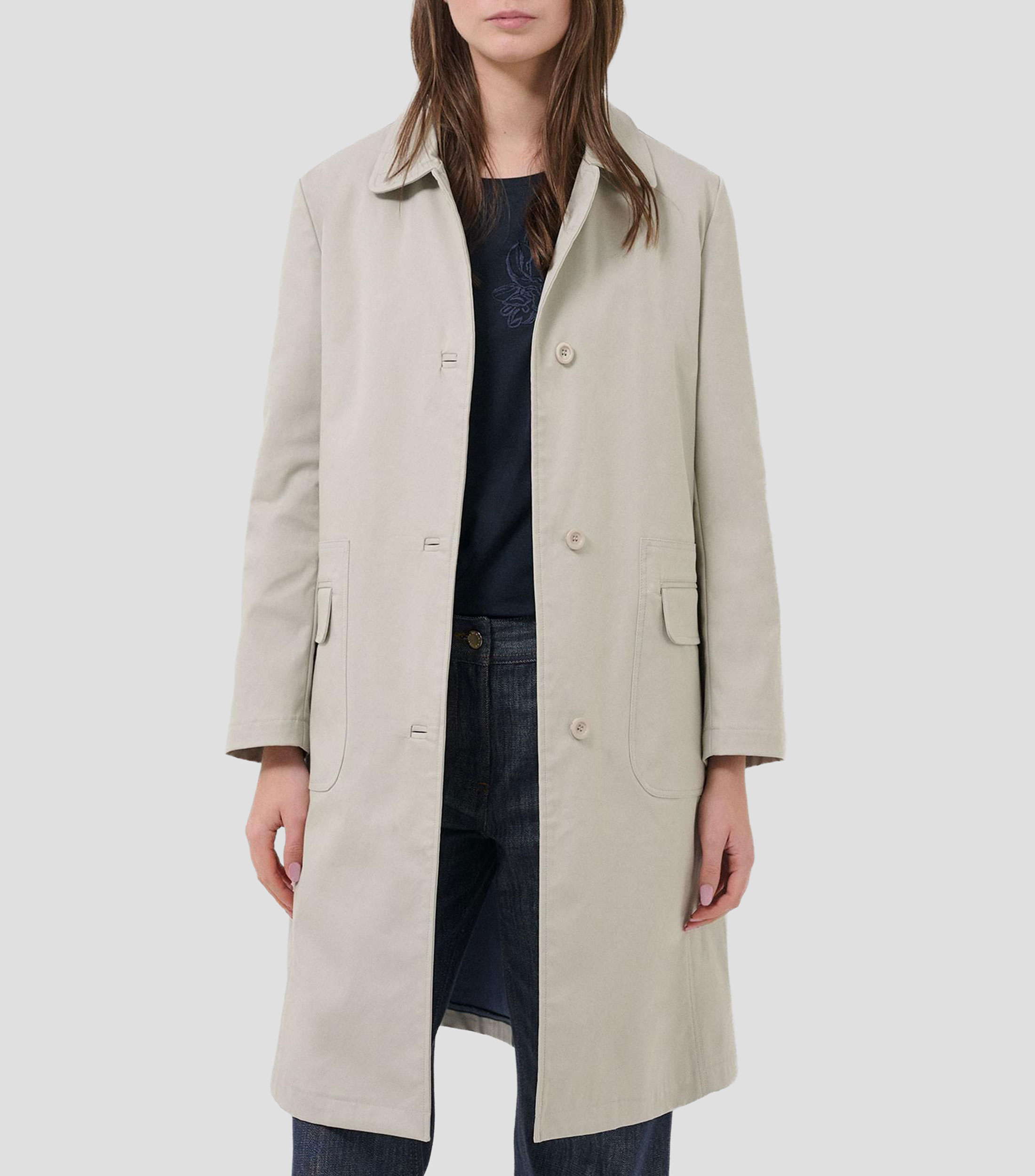 Gabardina larga con botonadura Mujer